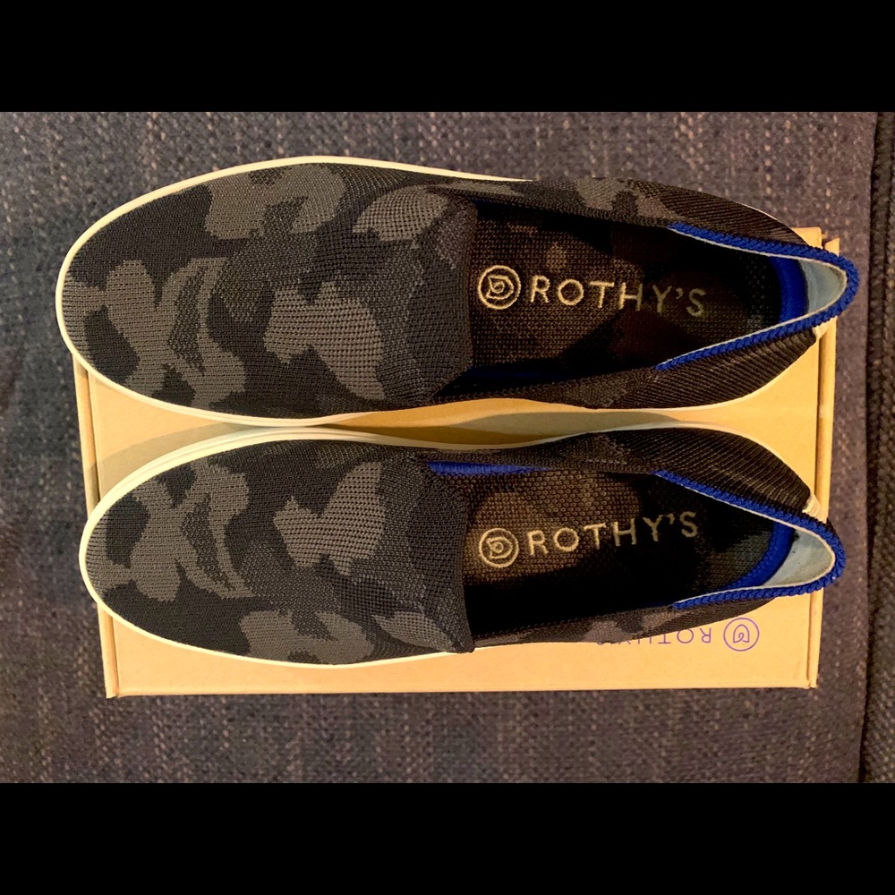 Rothy’s Gray Camo slip-on sneaks